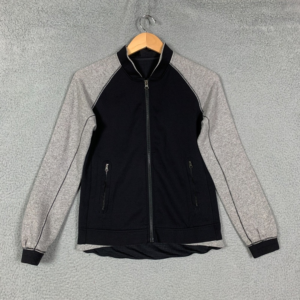 Lululemon Var-City Bomber Jacket Women's 4 Black /Gray Full Zip Terry Athleisure